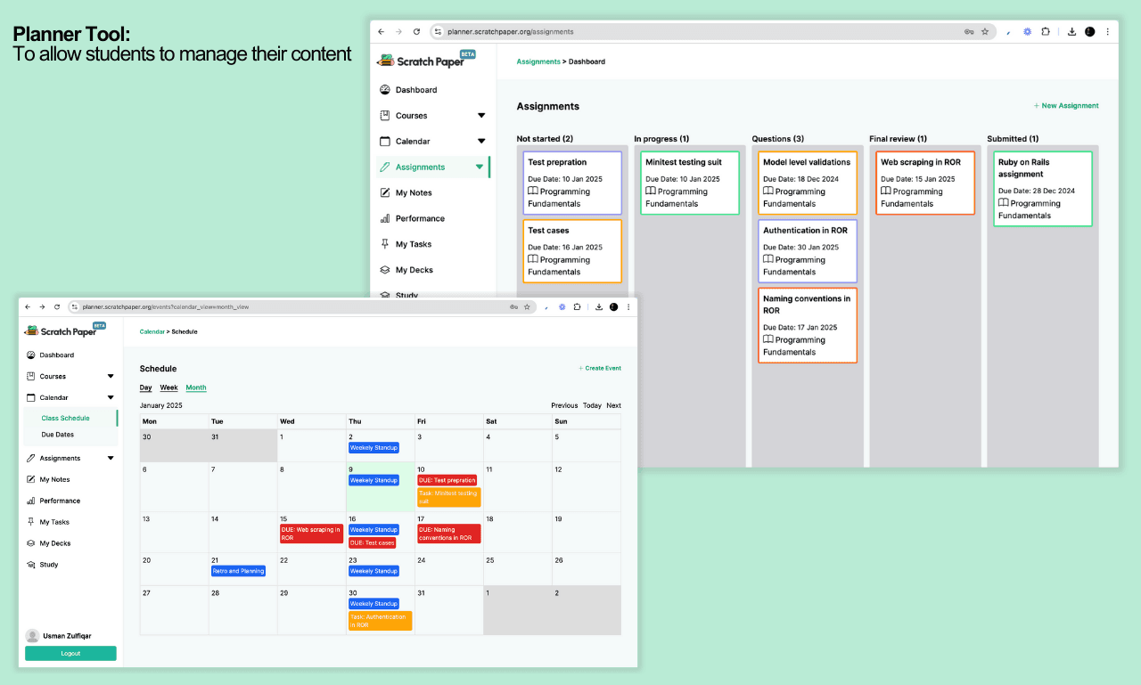 Assignments & Calendar