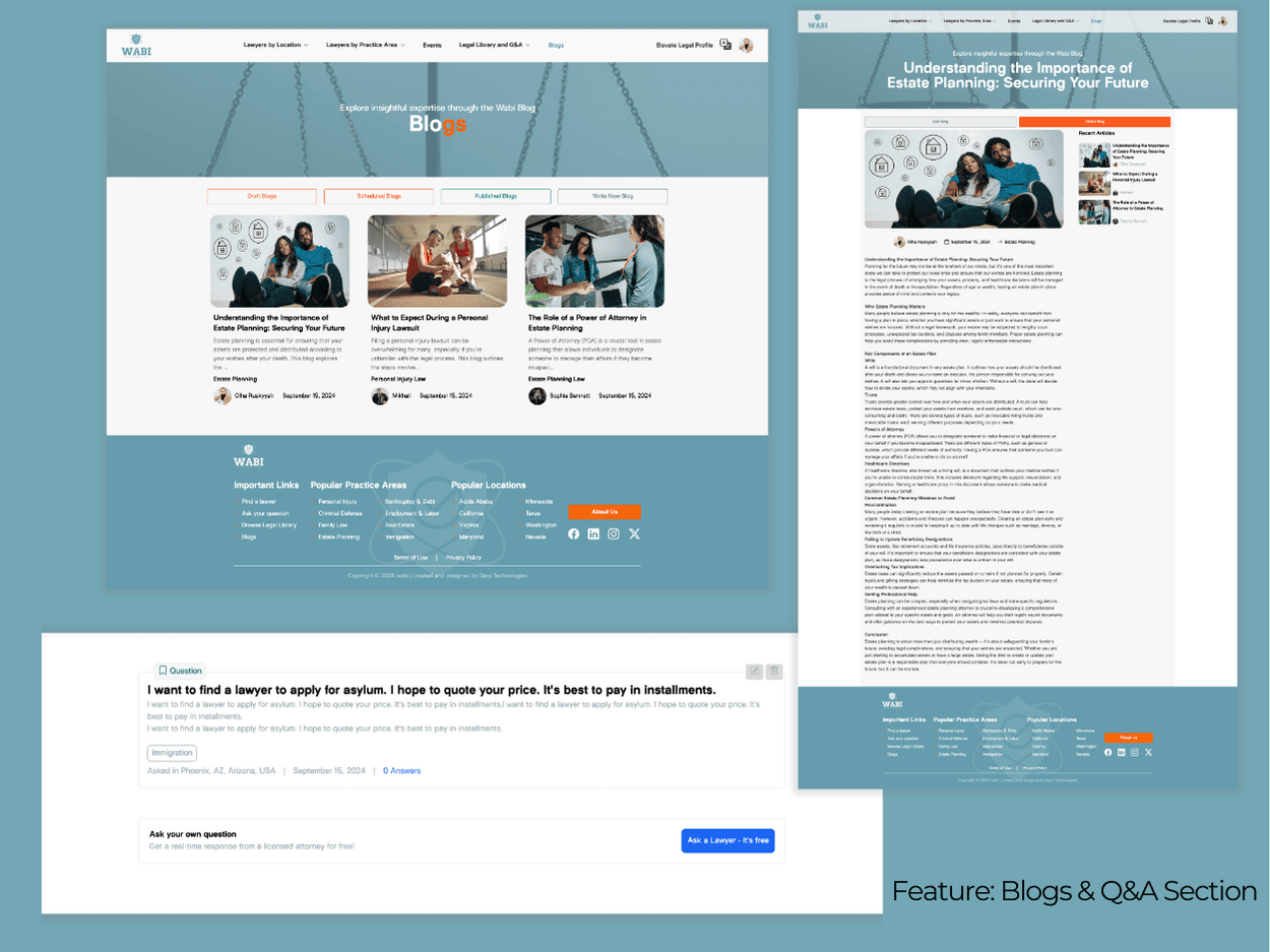 WABI | Legal Application Blogs Page and Q&A Section